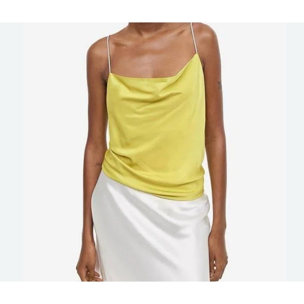 H&M Yellow Cowl neck RHINESTONE-STRAP CAMI Draped Aline Strappy top TOP Sz XS